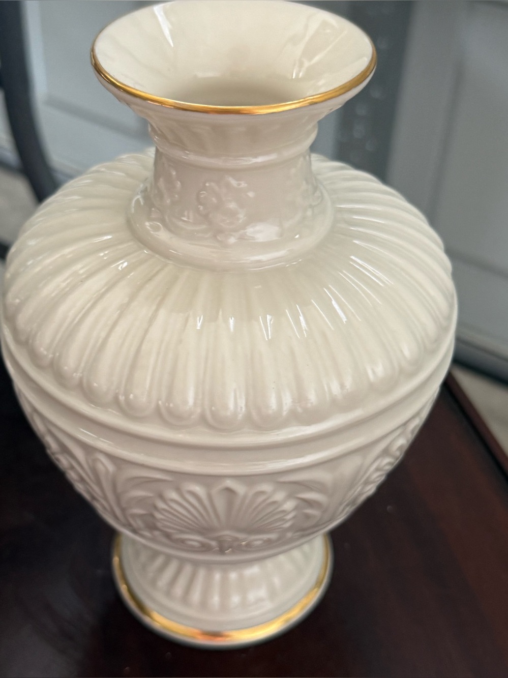 Elegant Cream Ceramic Vase with Gold Trim